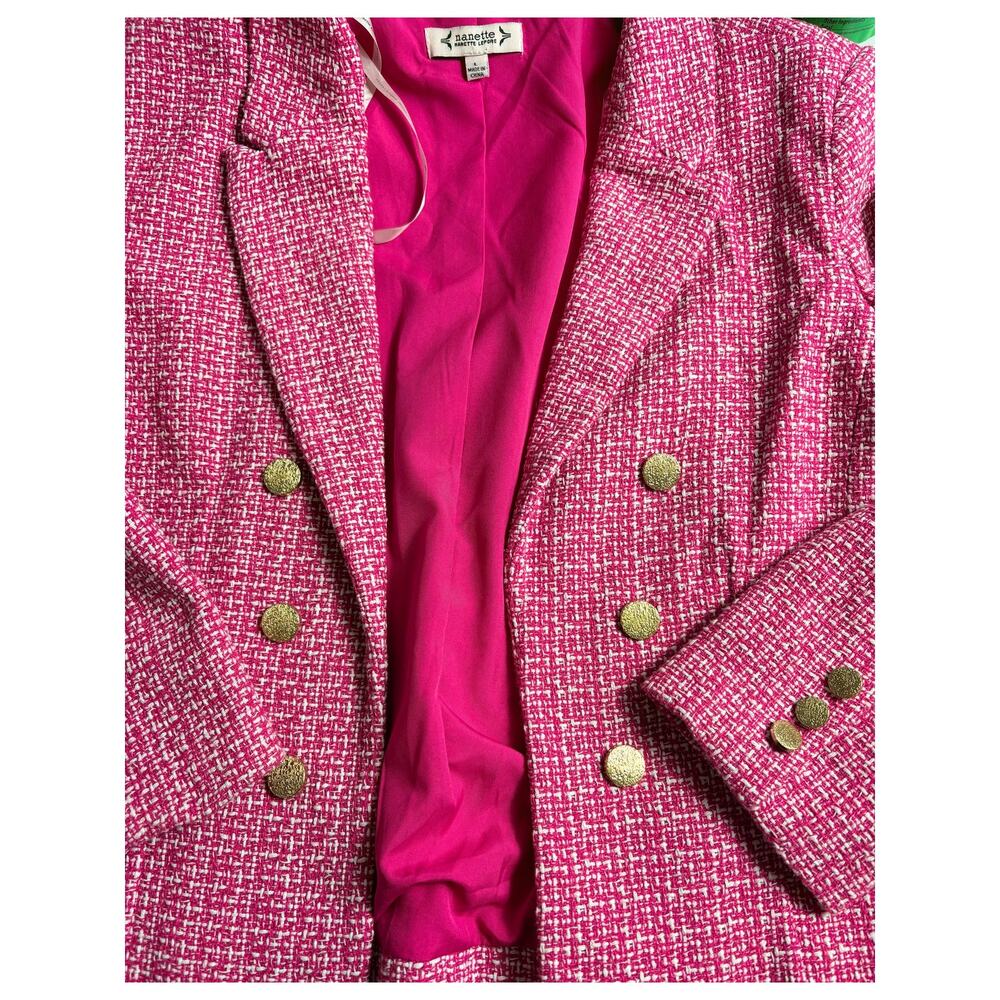 Nanette Lepore Tweed Blazer Pink and White Textured Boucle Knit Size L - Picture 8 of 8